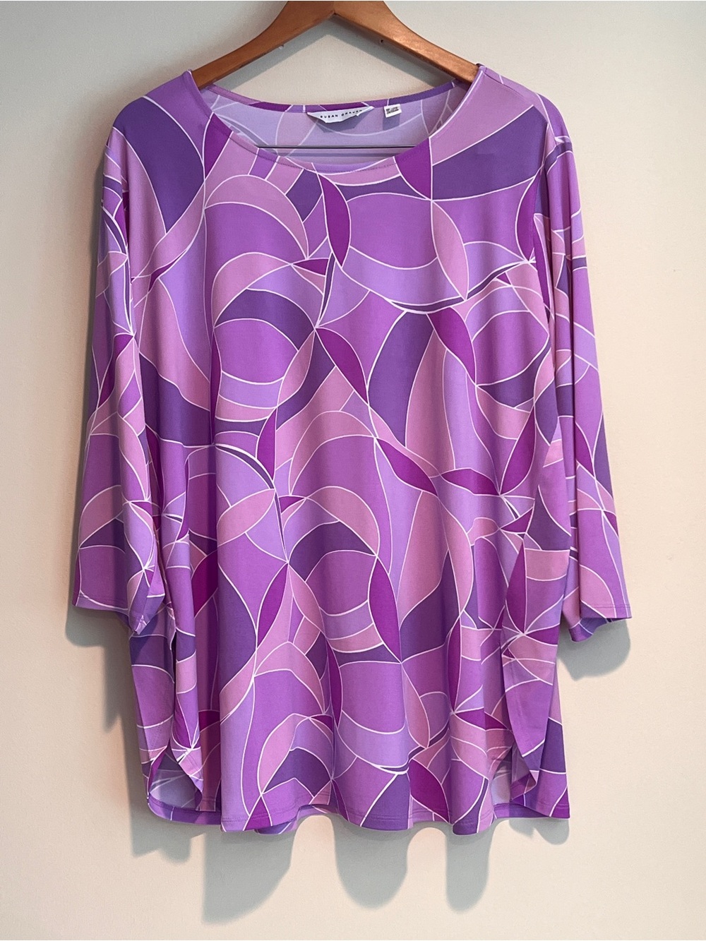 Susan Grave Womens Shirt 3/4 Sleeve Tunic Liquid Knit Geometric Abstract Sz 2XP